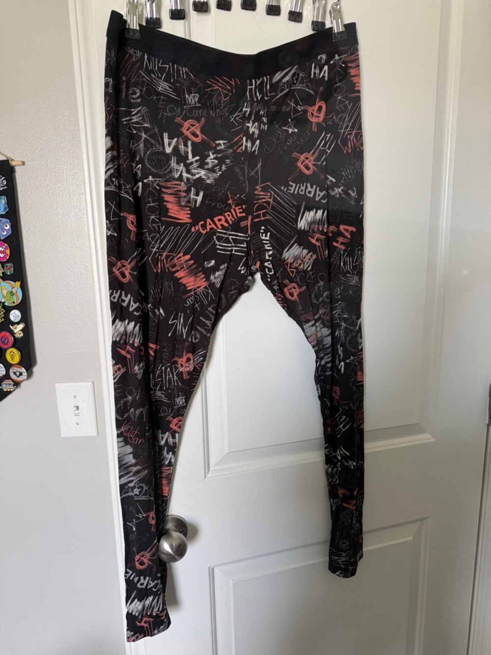 Killstar Black Leggings with Red & White Graphic Print